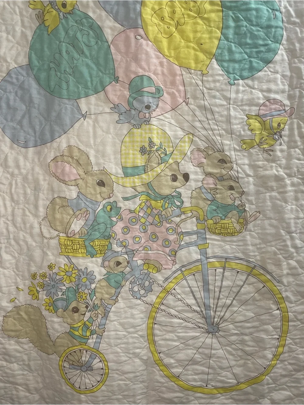 Vintage Thats Our Baby Bunny Bicycle Balloons Quilted Nursery Blanket Crib Quilt